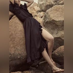 Doen NWT black linen ruffle wrap dress size L fits like M